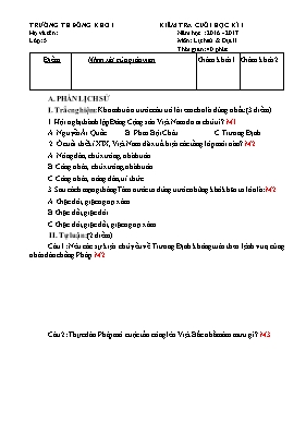 Đề kiểm tra cuối học kì I Lịch sử và Địa lí lớp 5 - Năm học 2016-2017 - Trường Tiểu học A Mỹ Hội Đông